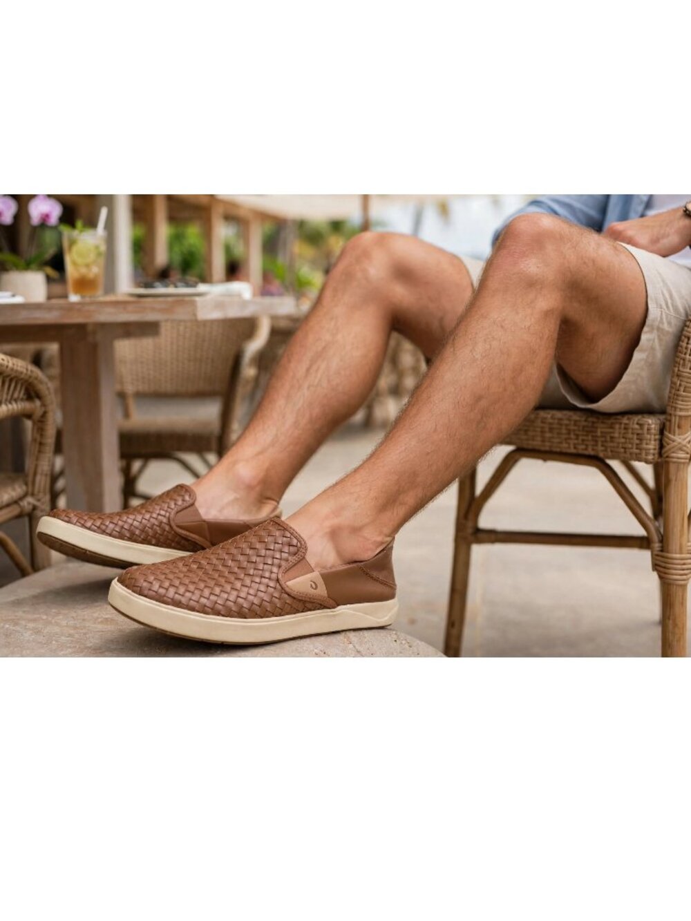 OluKai Lae‘ahi Lauhala Woven Leather Slip On Men's Sneakers Shoes $165 Fox